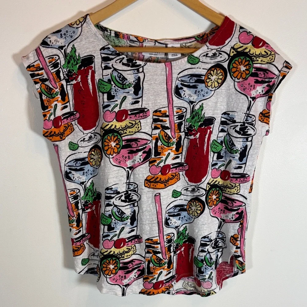 Nicole Millar 100% Linen Cocktail Print Top - Picture 2 of 11